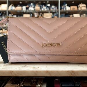 Bebe Pink Quilted Clutch with Chevron Pattern